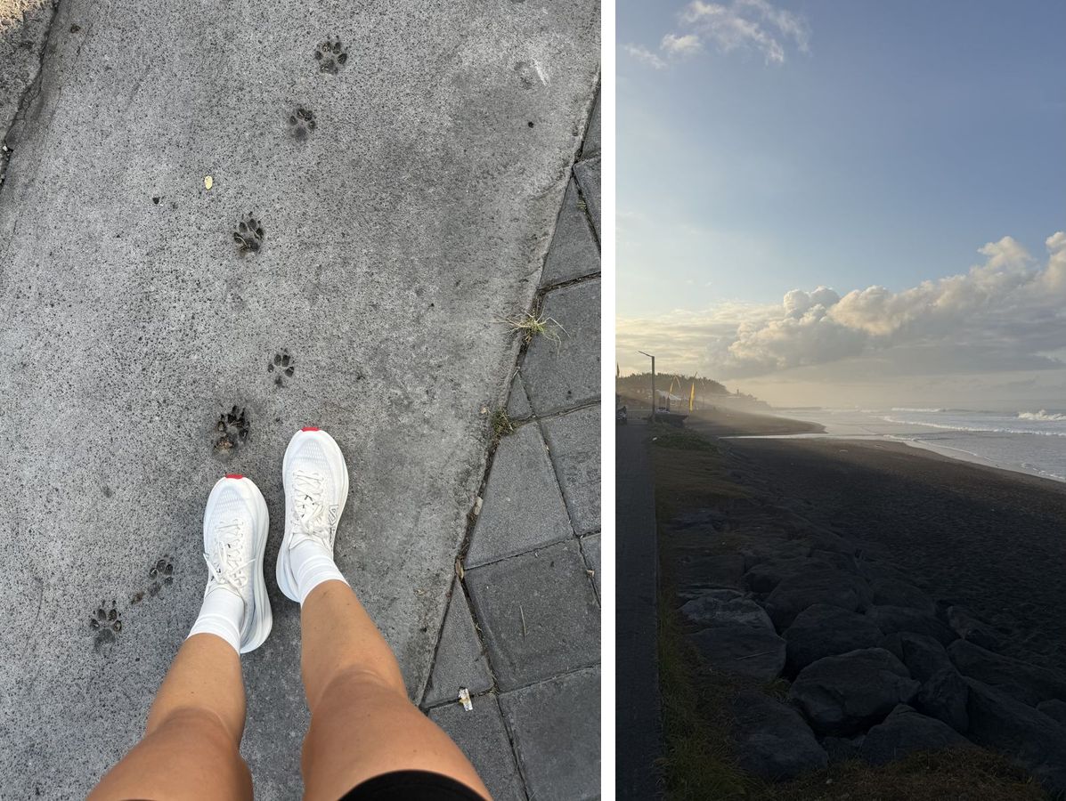 Nye løbesko og en morgenløbetur ved stranden på Bali